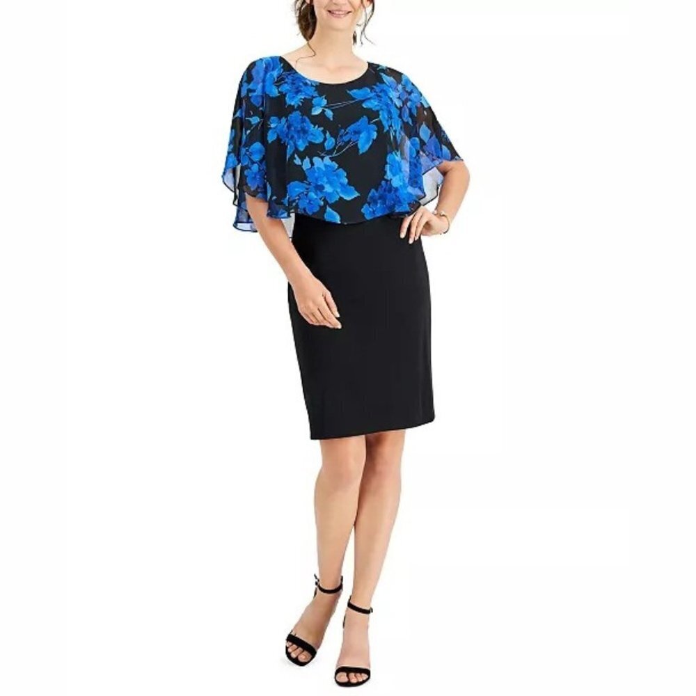 Connected Women's Chiffon Floral Cape-Overlay Sheath Dress - 4